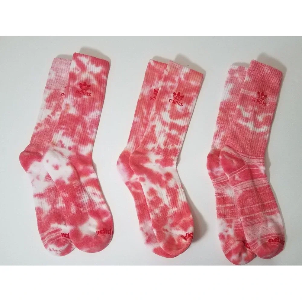 Adidas Tie-Dye Crew Socks 3‎ Pack Pink NEW NWOT 122